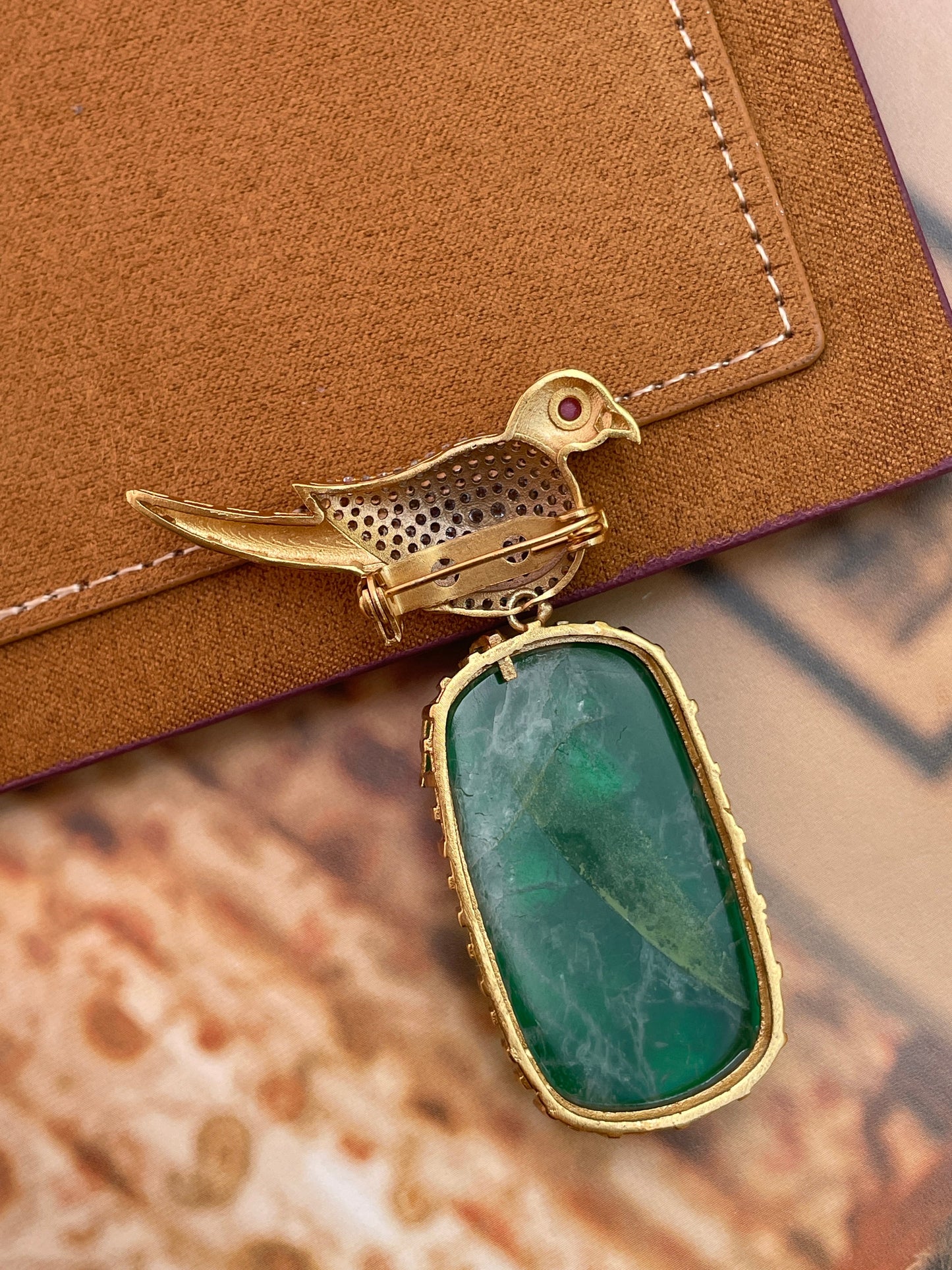 Shahin Emerald Bird Brooch