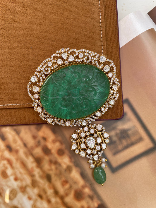 Indraneel Carved Emerald Brooch