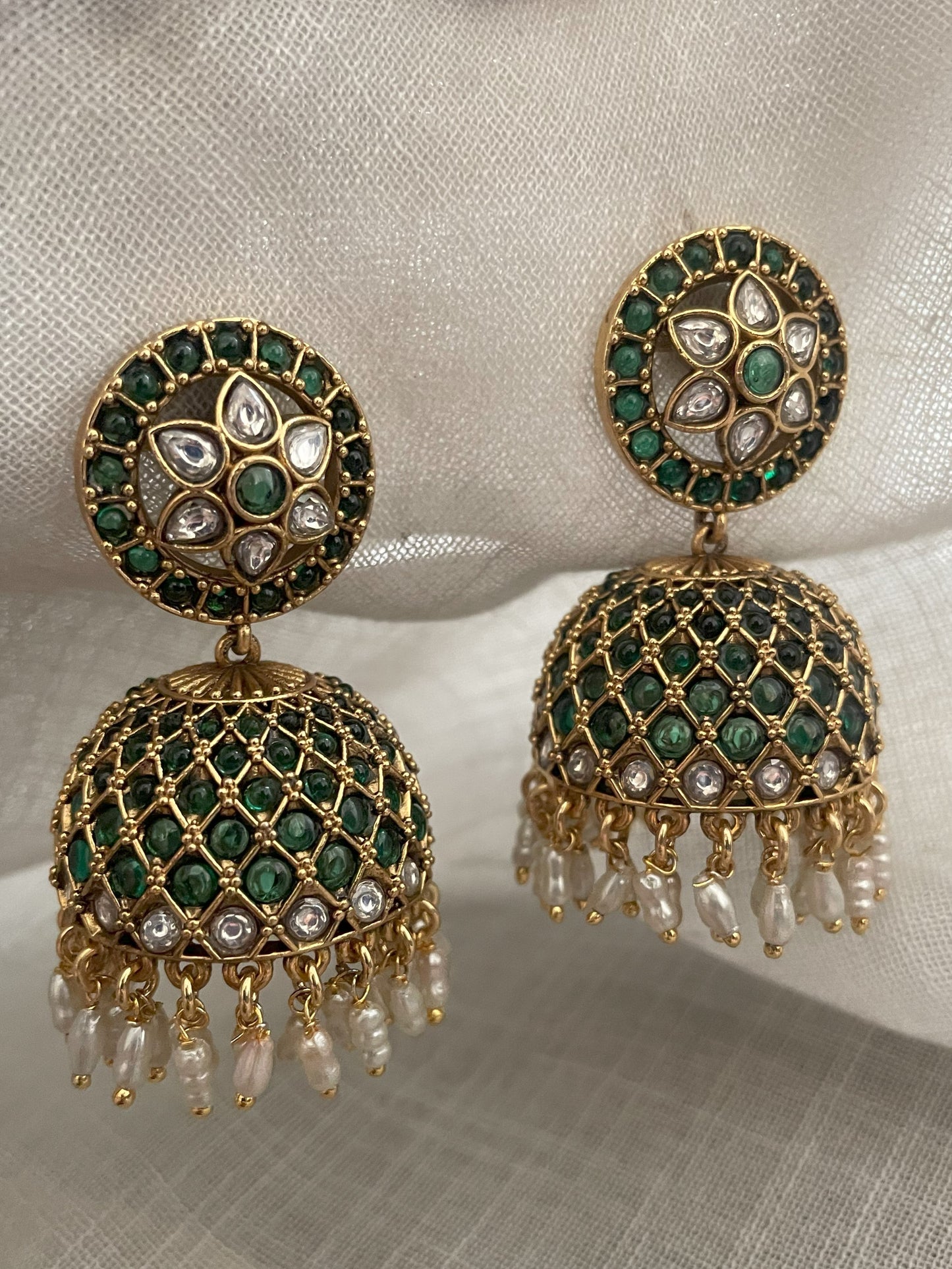Ruhaaniyat Emerald Jhumki Earrings