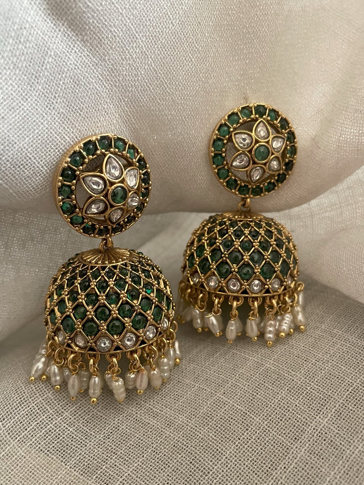 Ruhaaniyat Emerald Jhumki Earrings