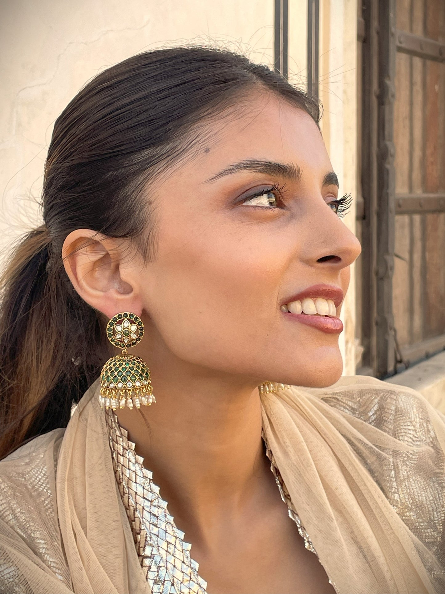 Ruhaaniyat Emerald Jhumki Earrings