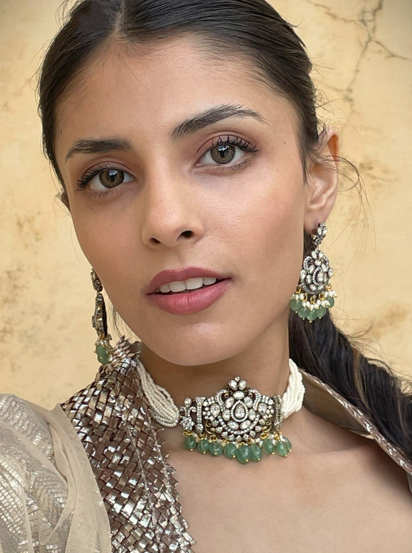 Shubhi Victorian Polki Choker Necklace Set