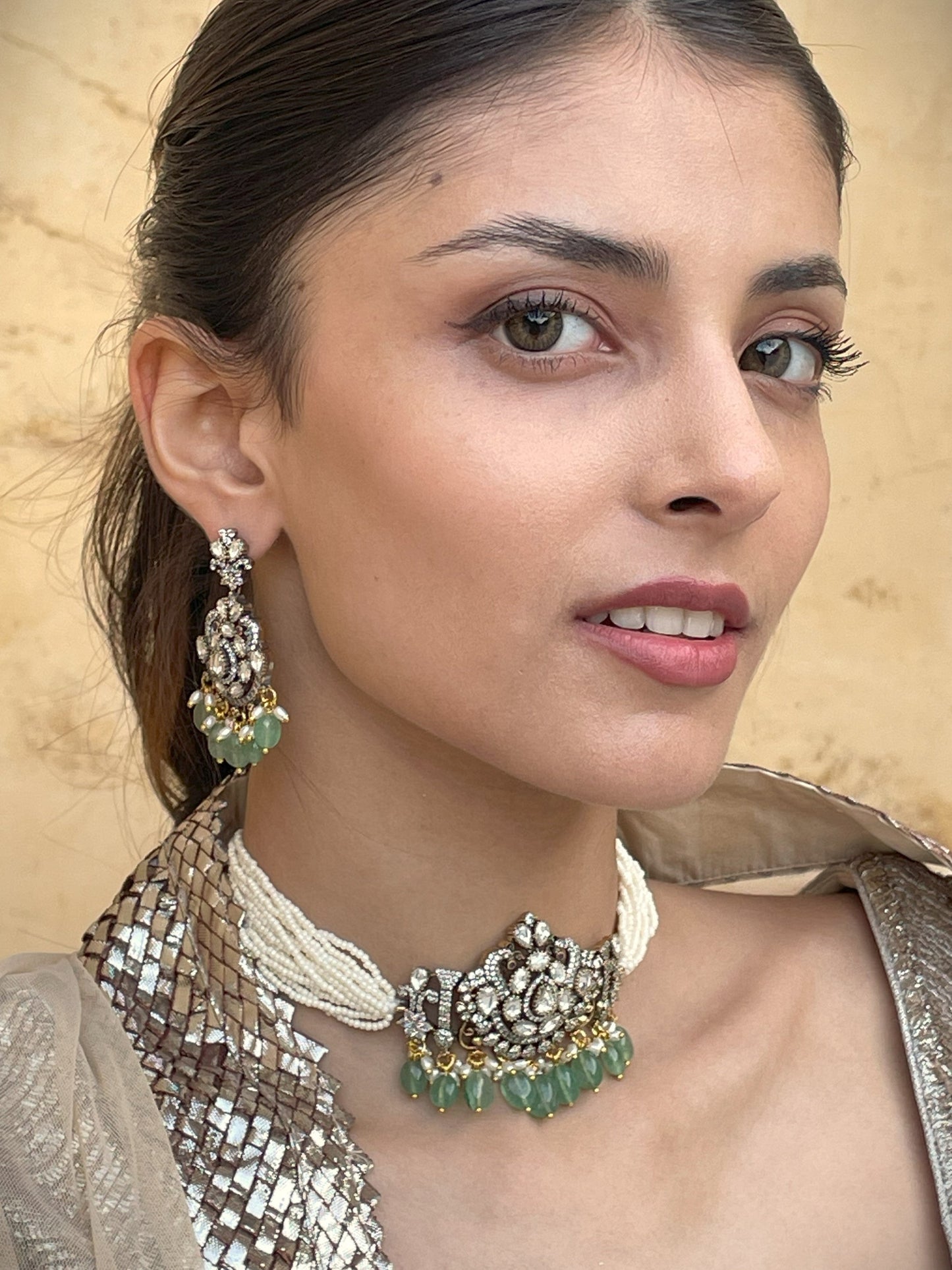 Shubhi Victorian Polki Choker Necklace Set
