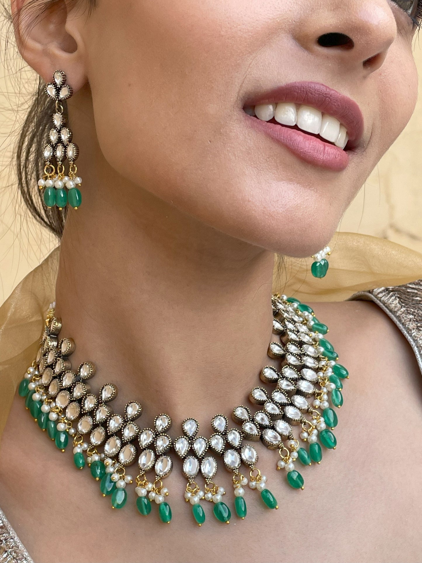 Amaira Victorian Polki & Green Onyx Necklace Set