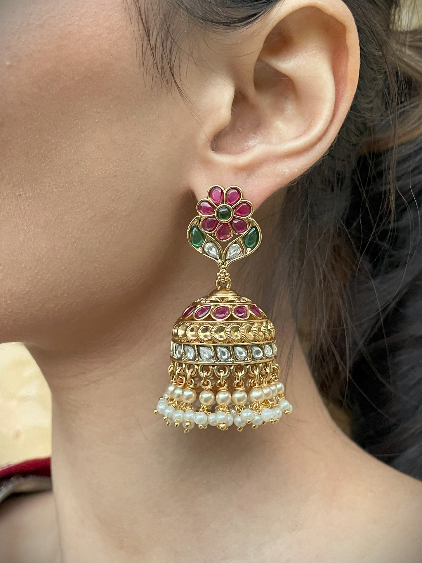 Pallavi Polki Temple Jhumki Earrings