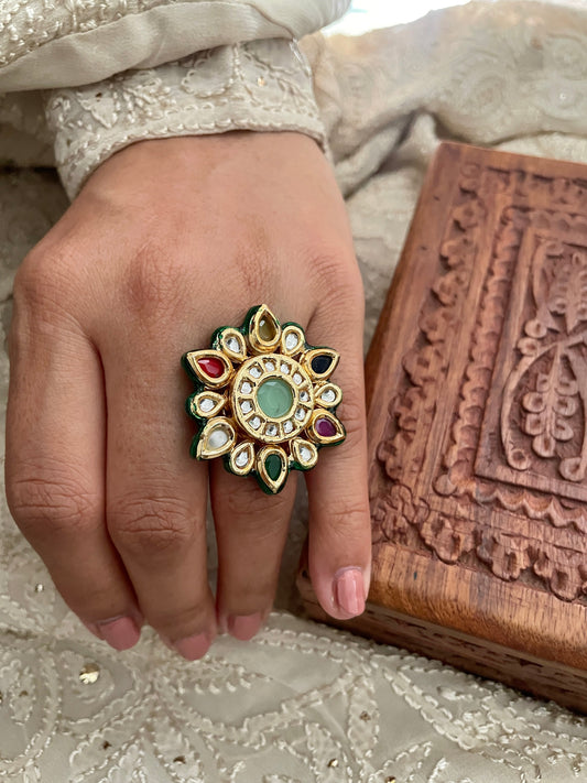 Afsana Kundan Adjustable Ring