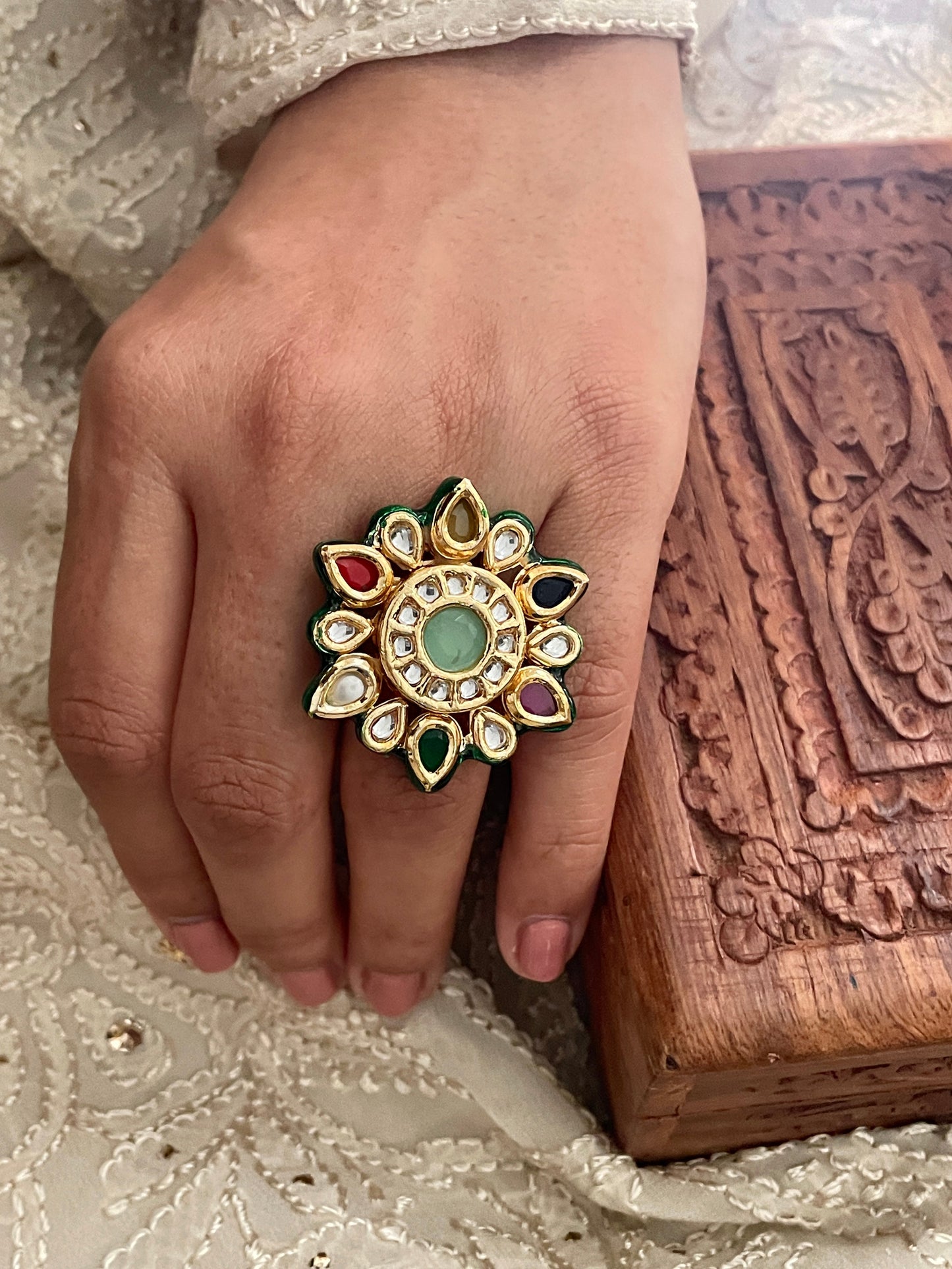Afsana Kundan Adjustable Ring