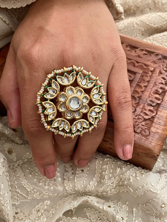 Madhumalti Kundan & Pearl Adjustable Ring