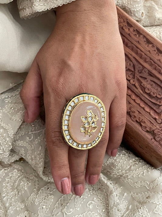 Sunehri Adjustable Gold Finish Kundan Ring