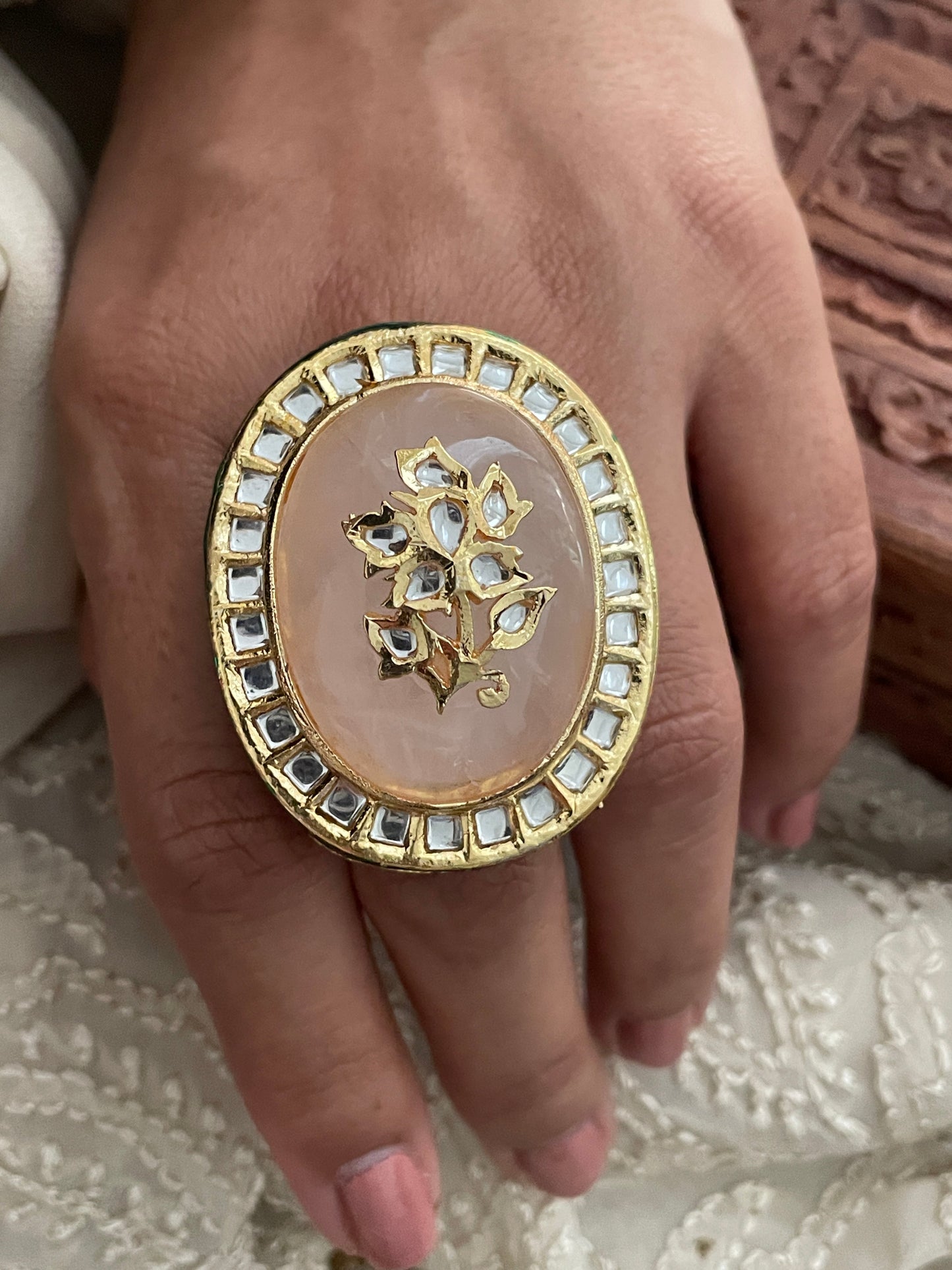 Sunehri Adjustable Gold Finish Kundan Ring