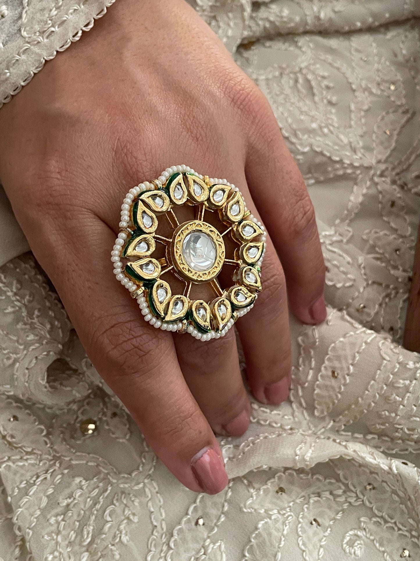 Rajsi Kundan Gold Finish Adjustable Ring