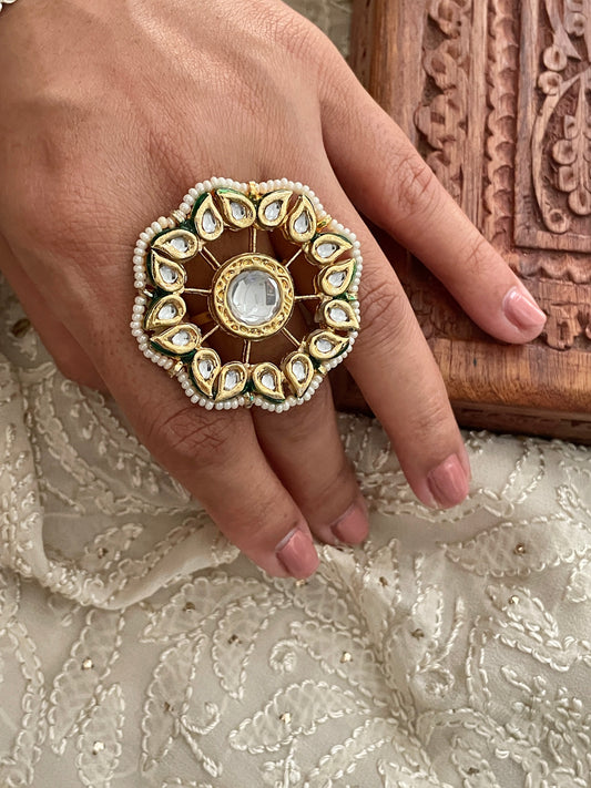 Rajsi Kundan Gold Finish Adjustable Ring