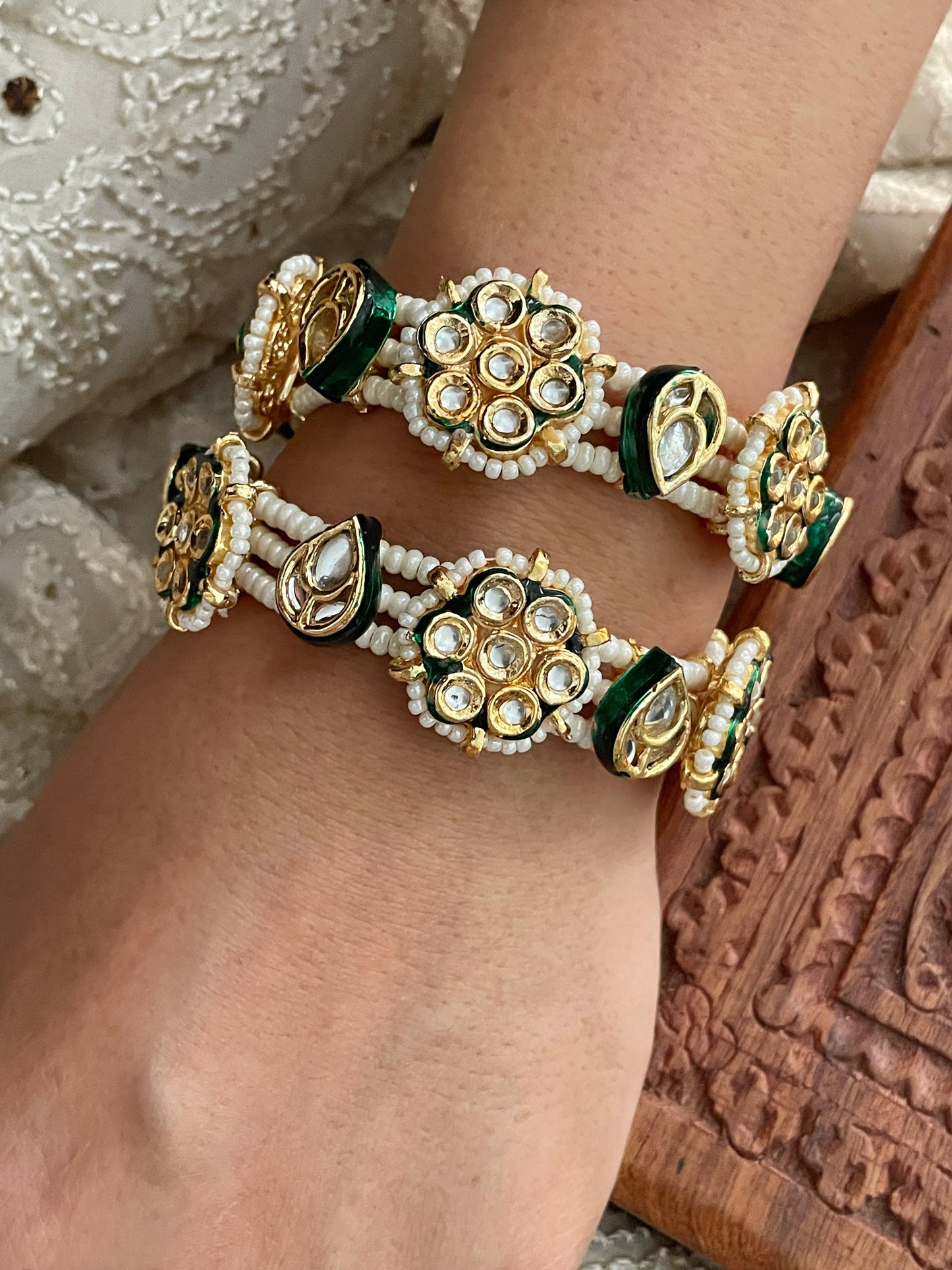 Trishna Kundan & Pearl Bangles