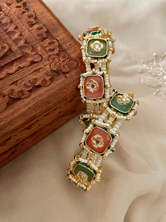 Nivriti Kundan & Pearl Bracelet Set