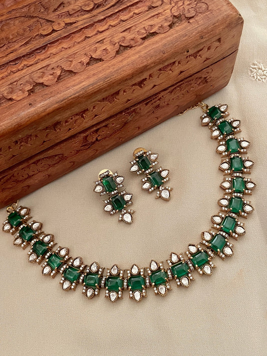 Sharvani Emerald Polki Necklace