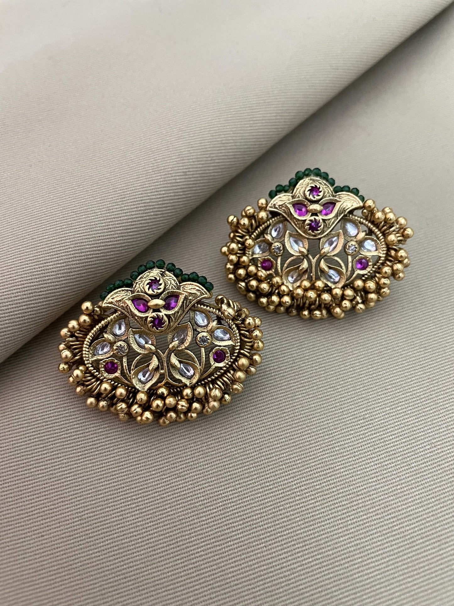 Saloni Antique Gold Ghungroo Tukda Stud Earrings