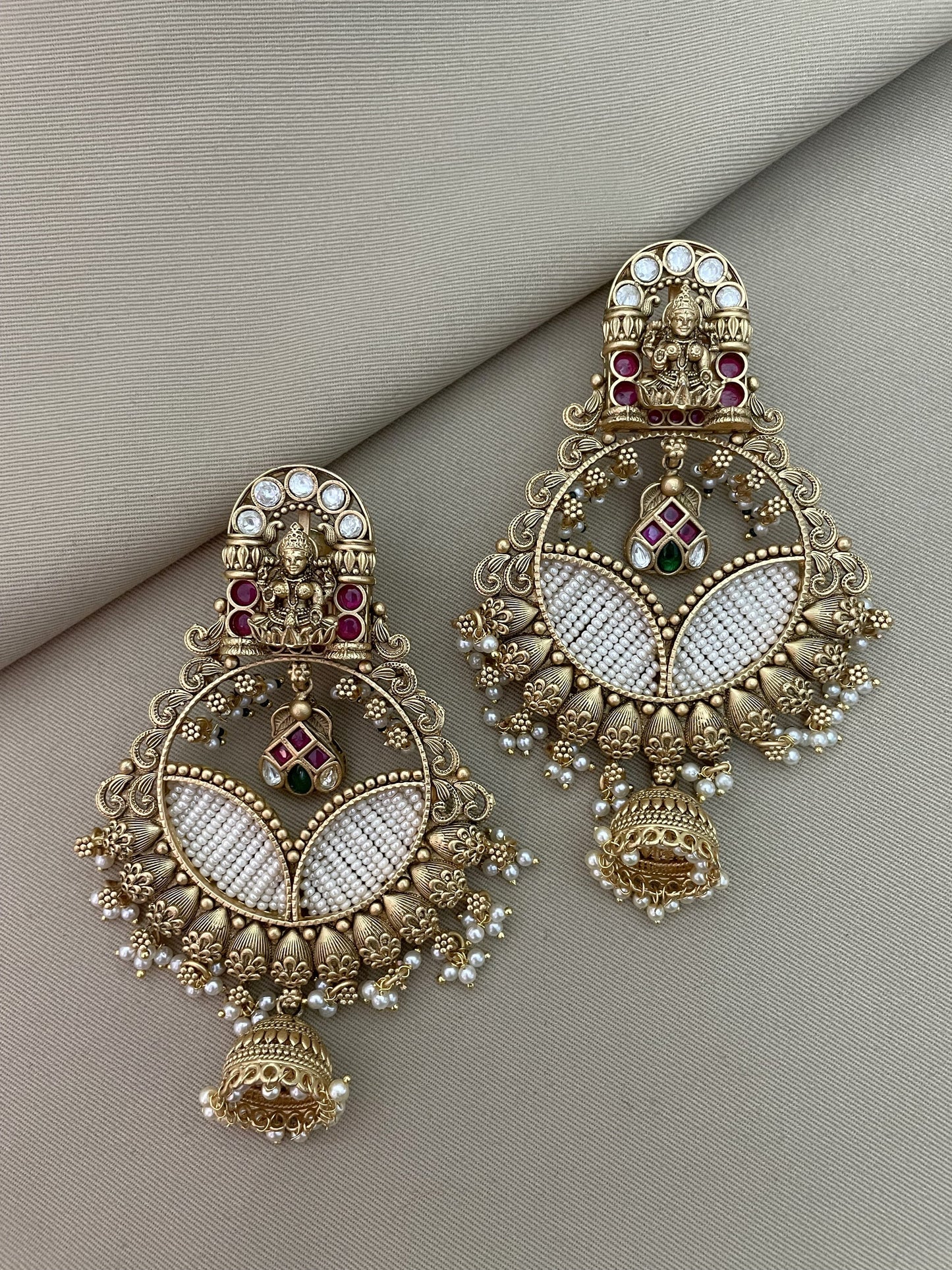 Raina Antique Gold Finish Temple Earrings