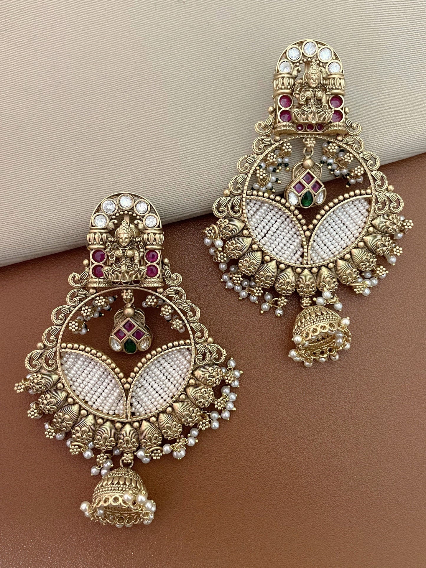 Raina Antique Gold Finish Temple Earrings