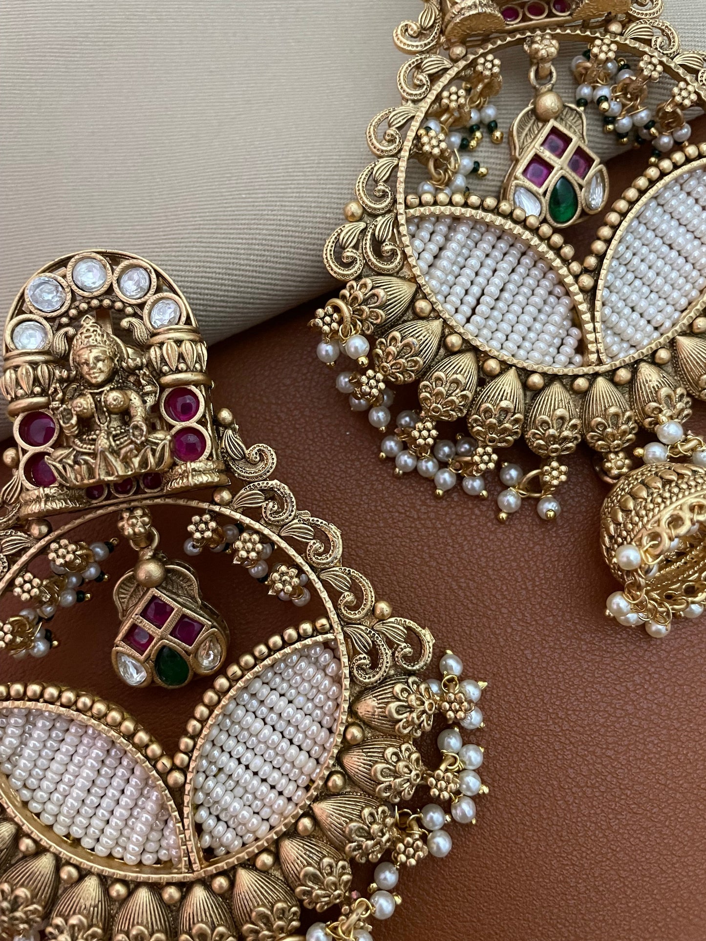 Raina Antique Gold Finish Temple Earrings