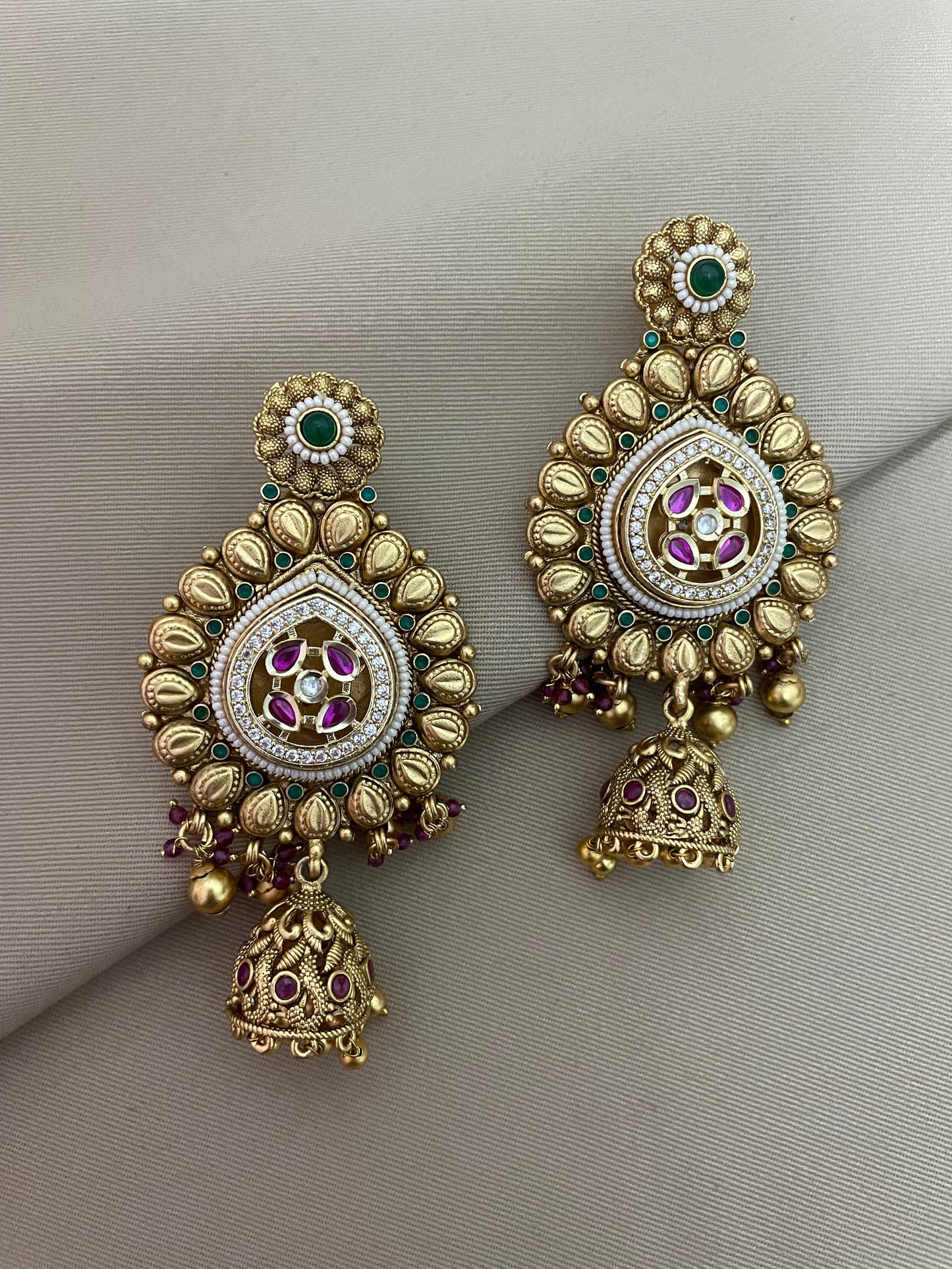 Kutch Antique Gold Finish Temple Earrings