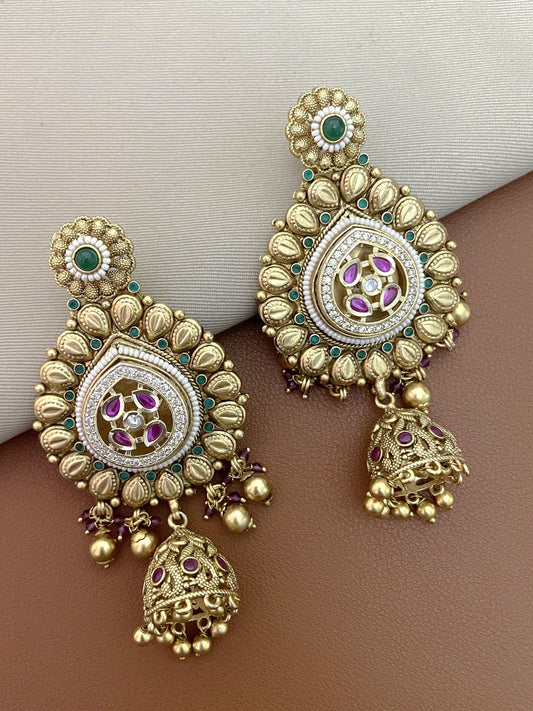 Kutch Antique Gold Finish Temple Earrings