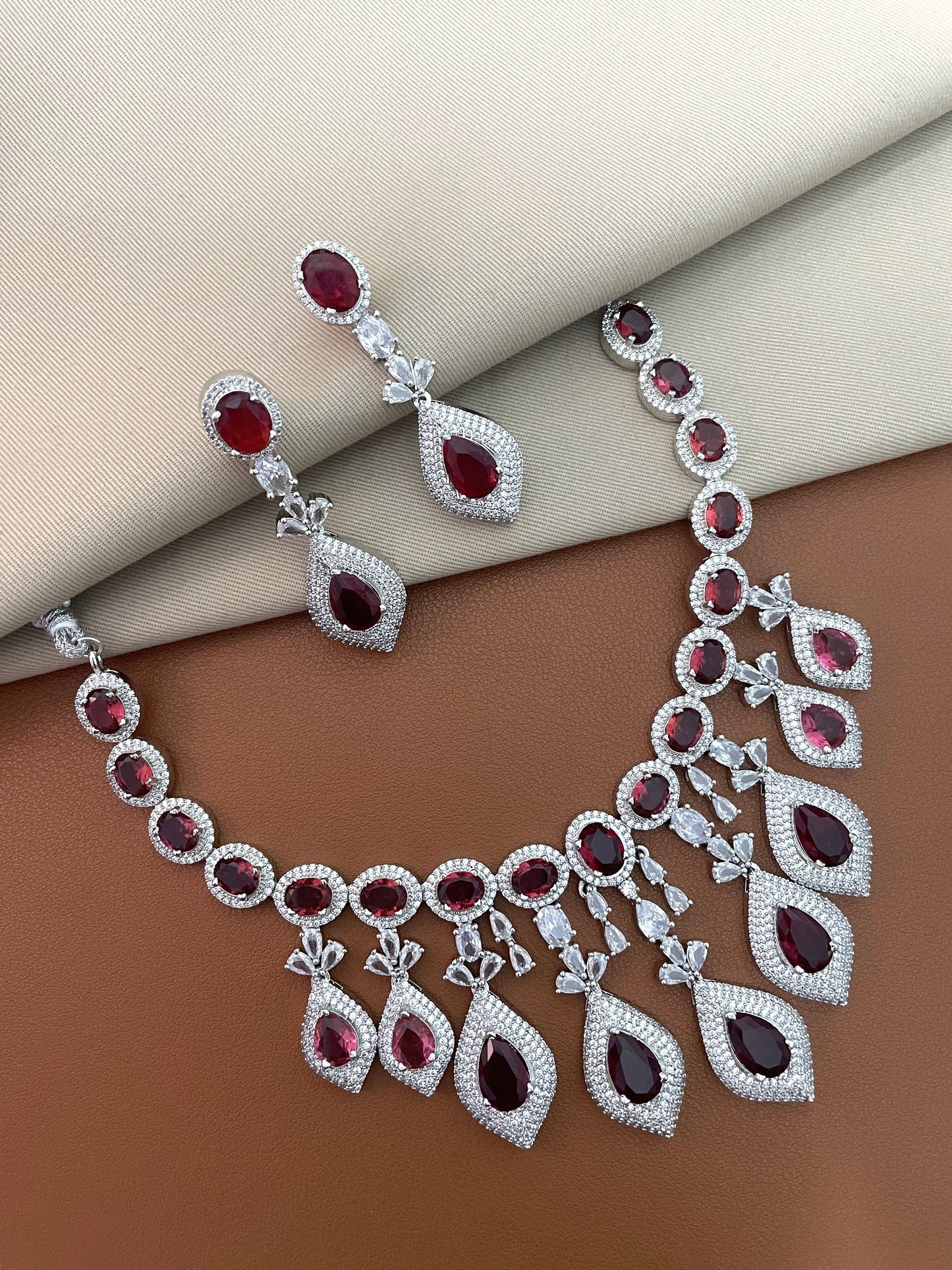 Zariin Ruby Zircon Necklace Set