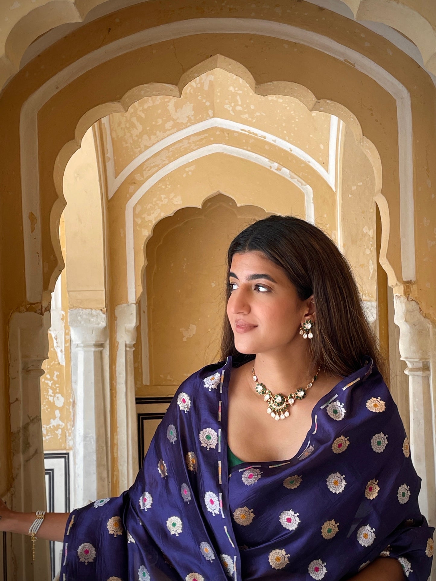 Sushila Emerald Peacock Polki Necklace