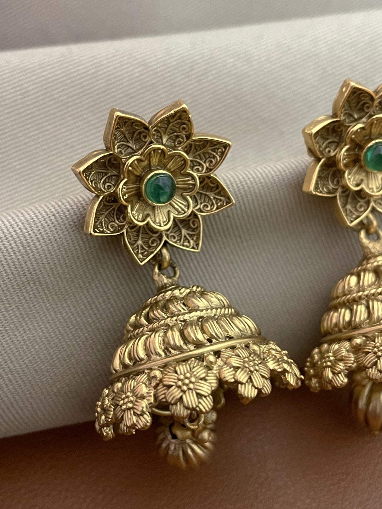 Alila Antique Gold Finish Floral Jhumki