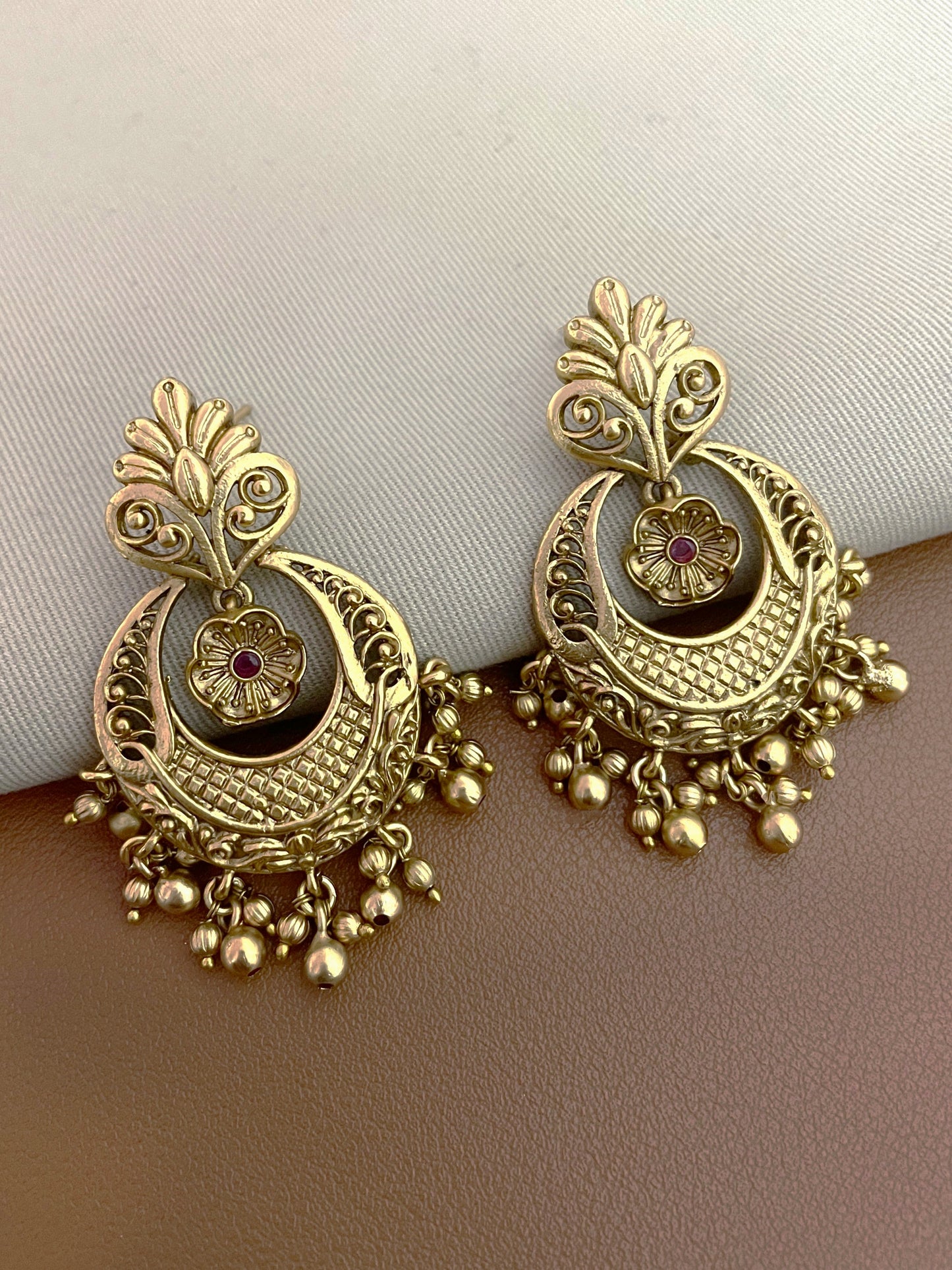 Anubha Antique Gold Finish Chaandbaali Earrings