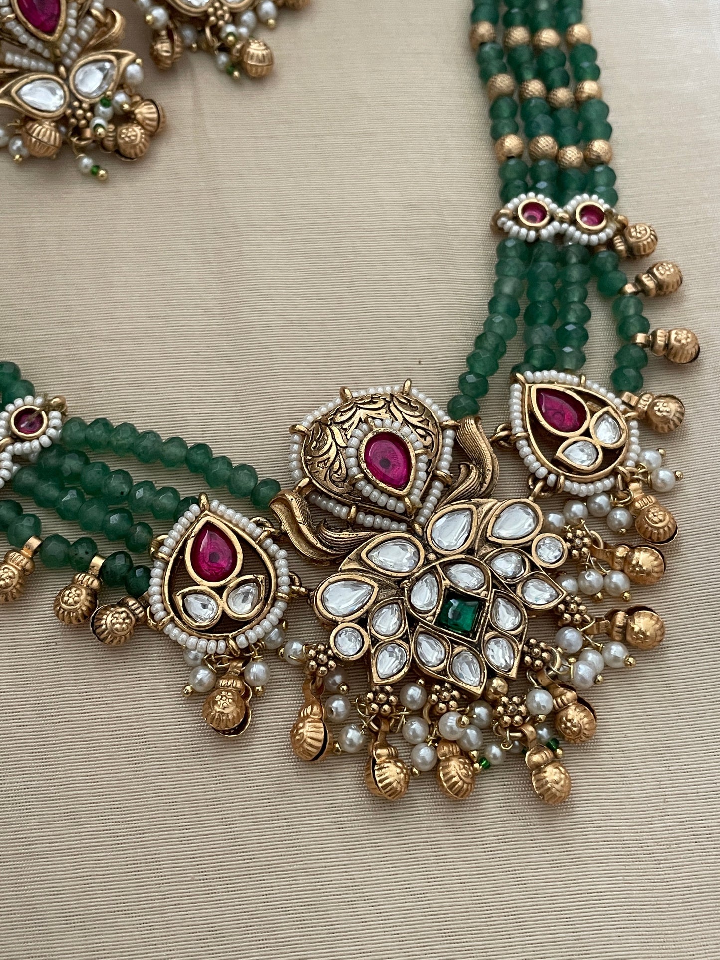 Ahalya Emerald Polki Antique Necklace Set
