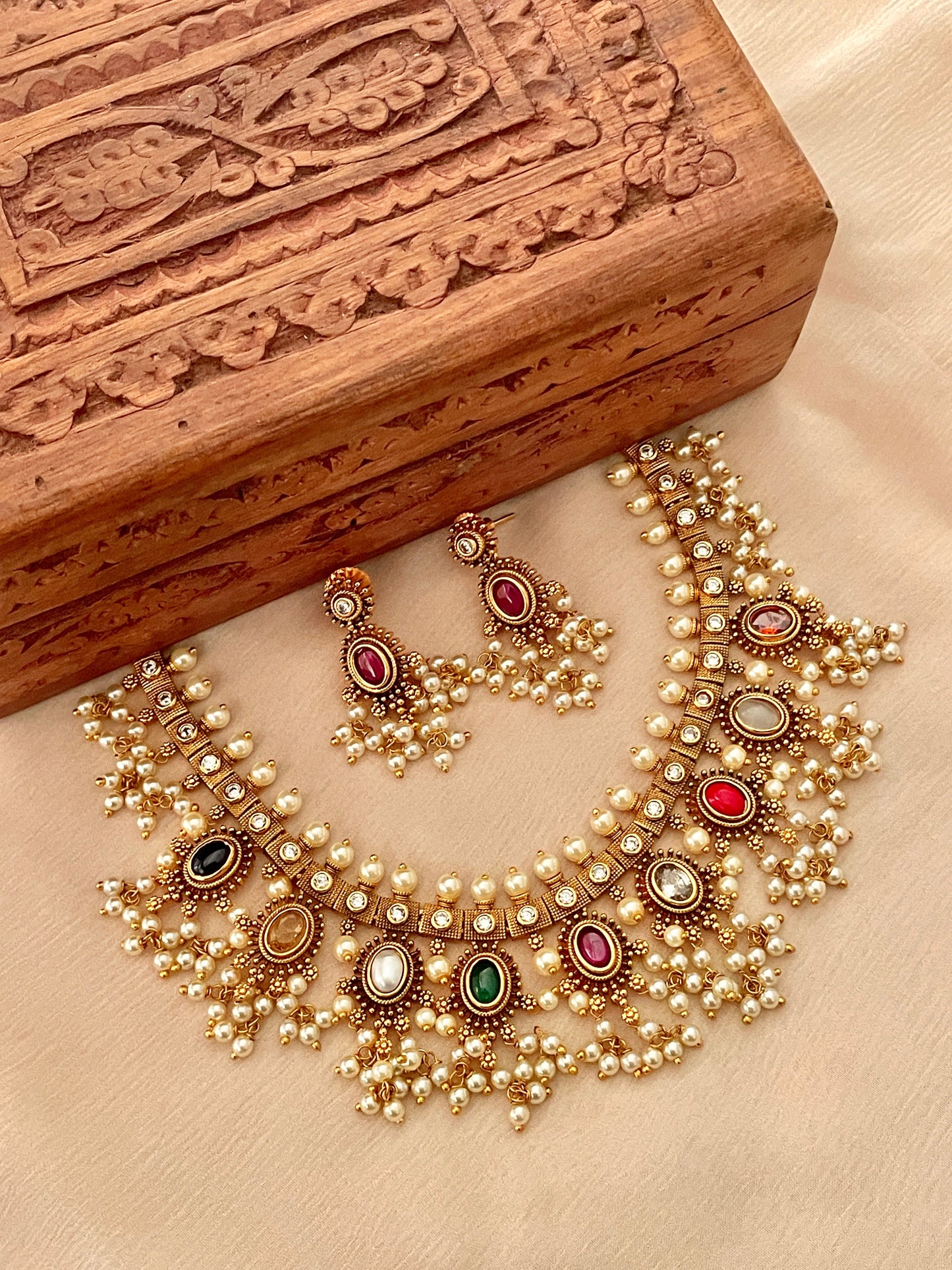 Sridevi Navratna Pearl Necklace Set