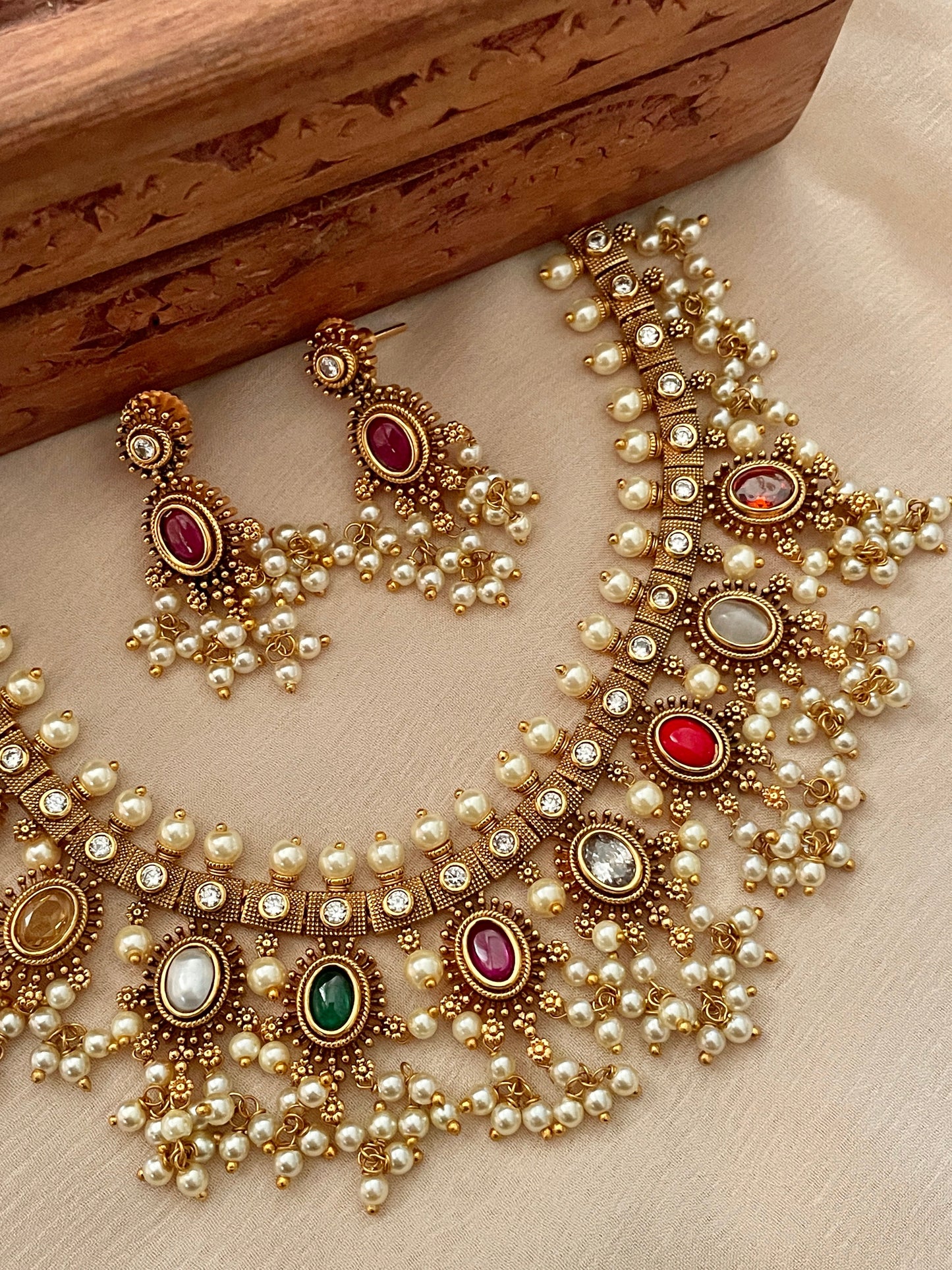 Sridevi Navratna Pearl Necklace Set