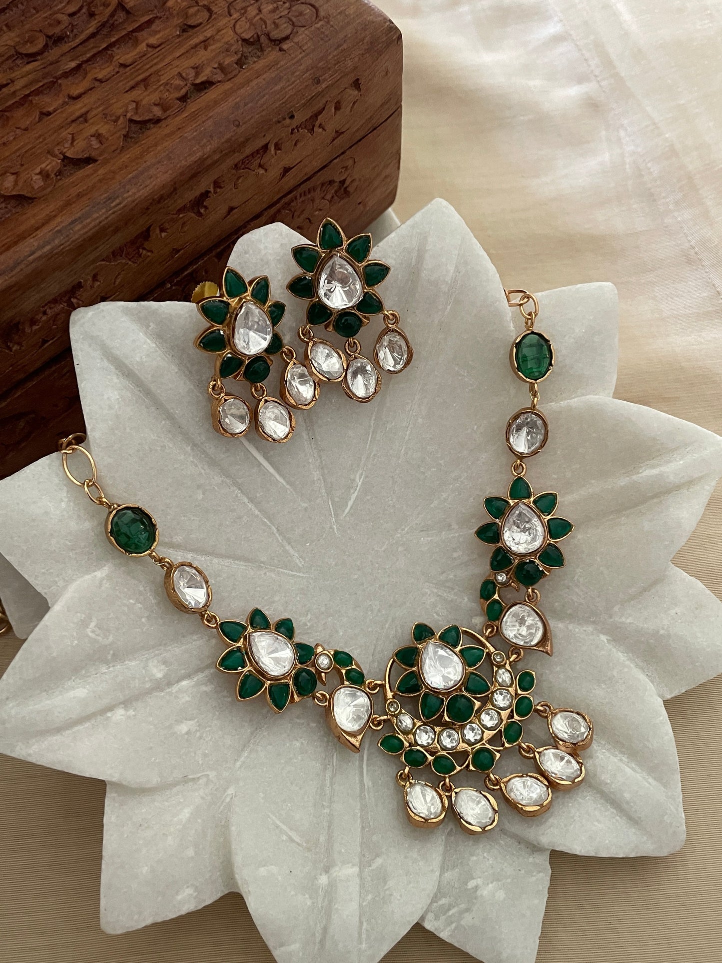 Sushila Emerald Peacock Polki Necklace