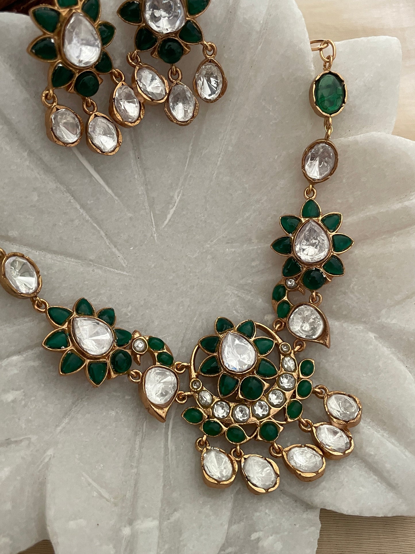 Sushila Emerald Peacock Polki Necklace
