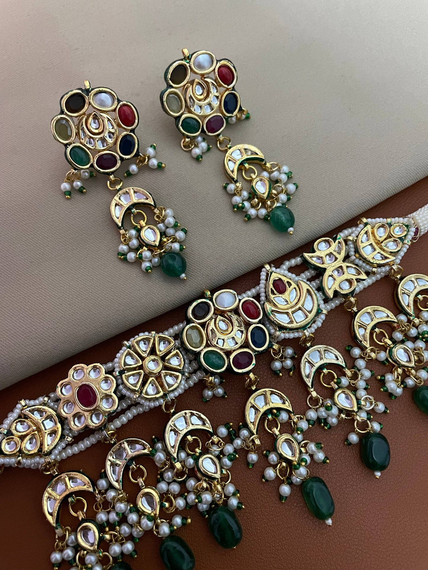 Udaipur Polki Navratna Choker Necklace Set