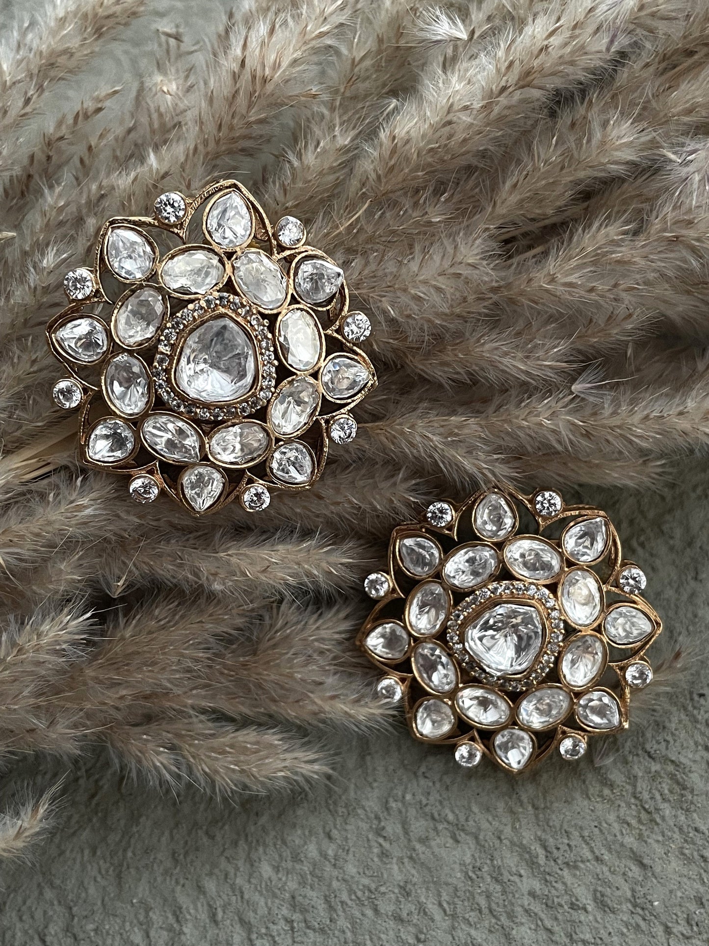 Raima Gold Finish Mossanite Polki Stud Earrings