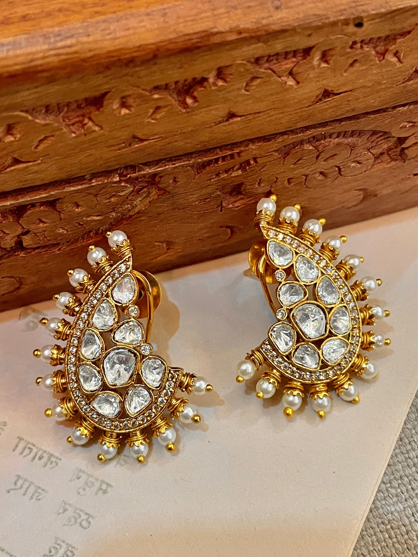 Surya Polki and Pearl Stud Earrings