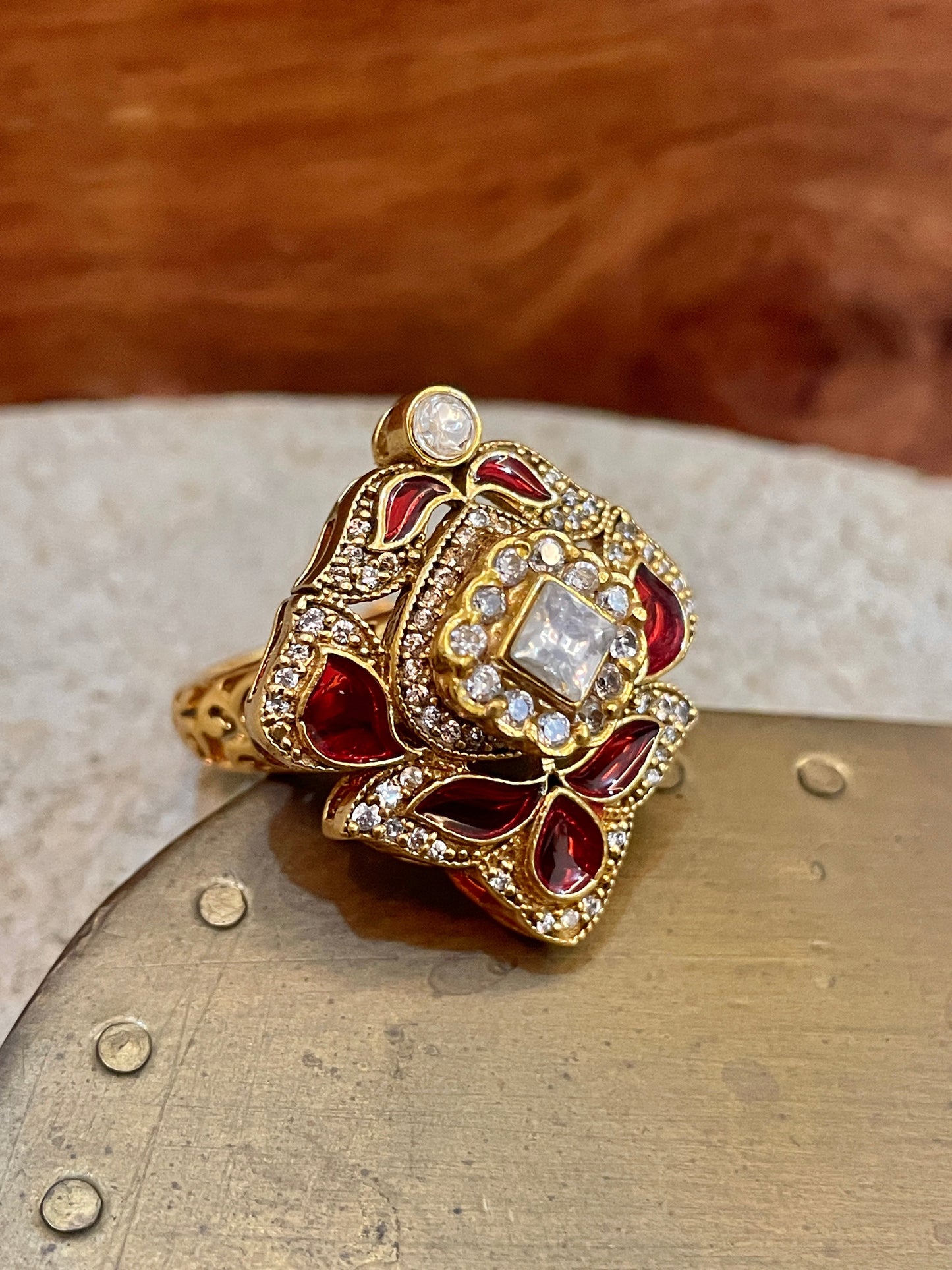 Rasha Red Meenakaari Ring