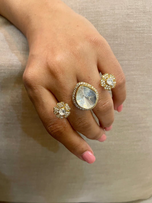 Zari Dual Finger Polki Ring