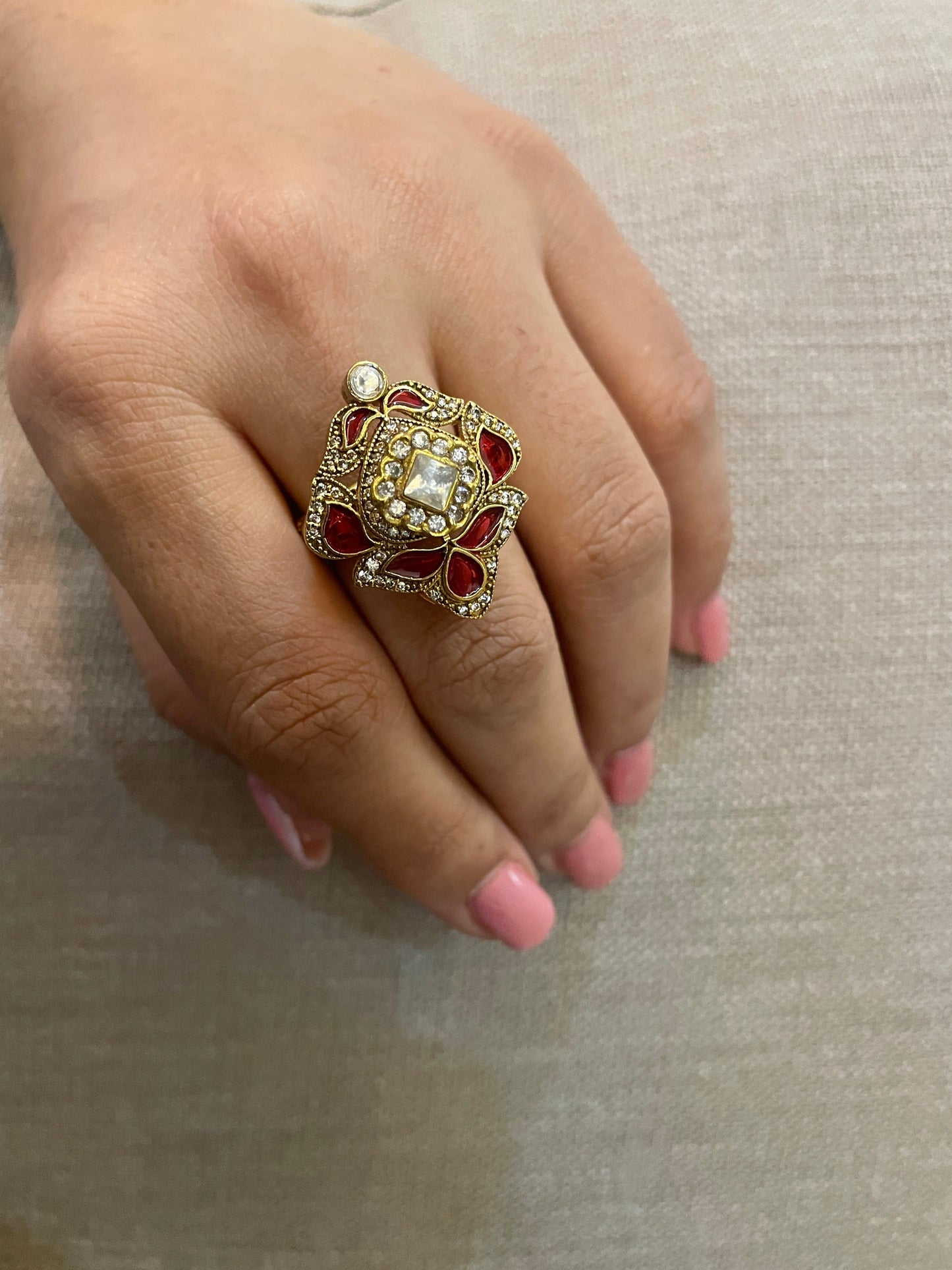 Rasha Red Meenakaari Ring