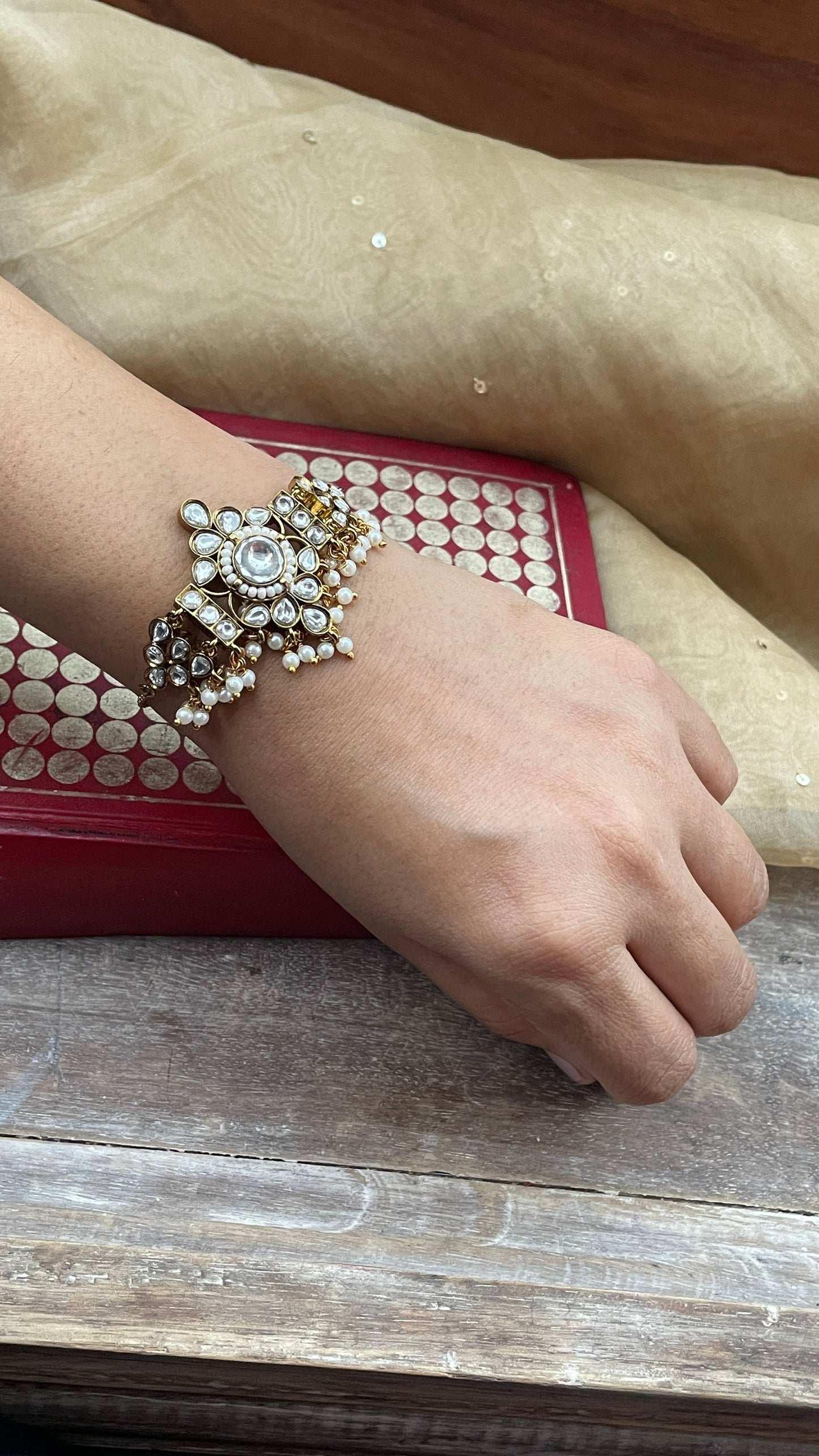 Lathiya Pearl and Polki Antique Bracelet