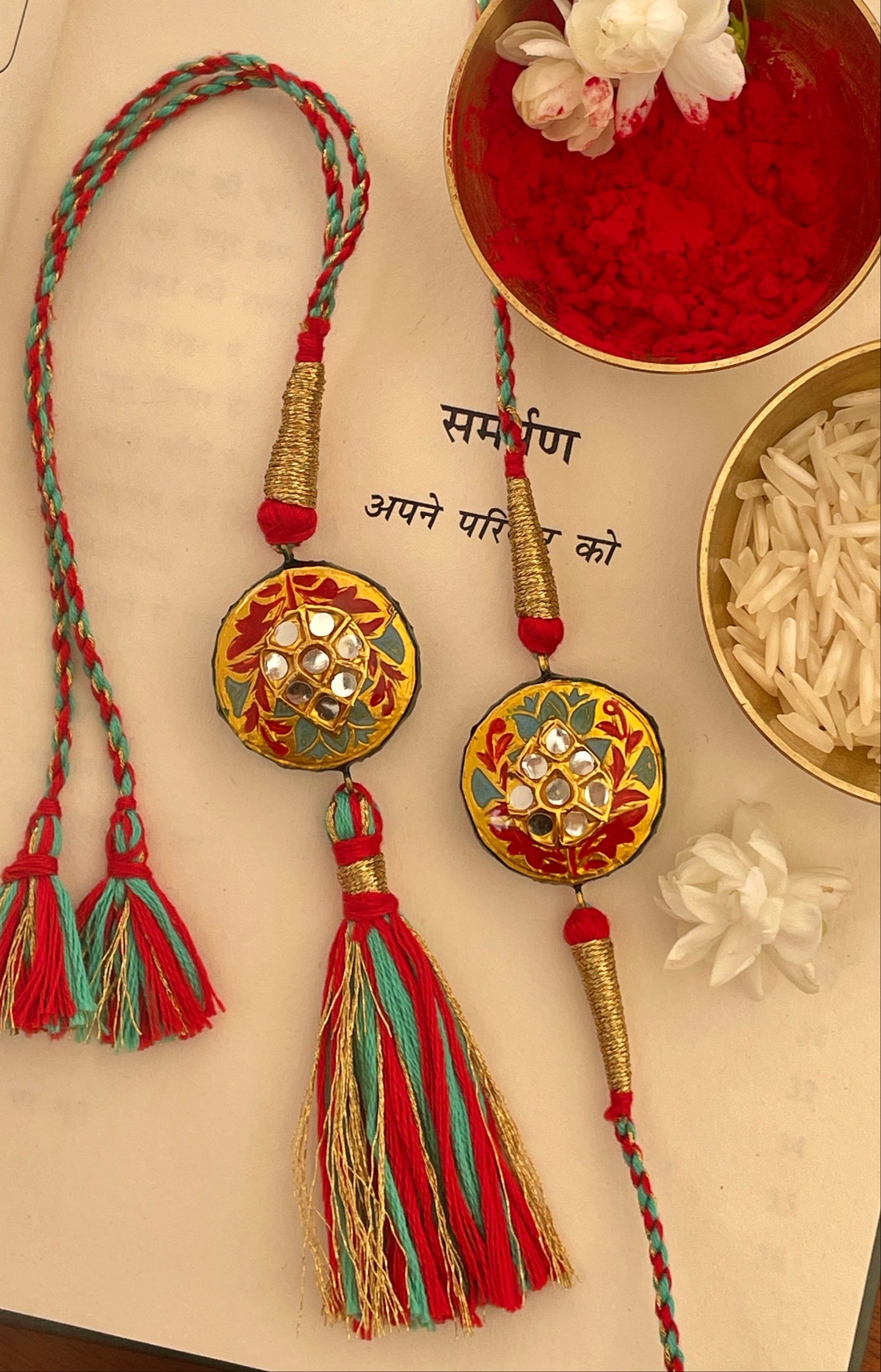 Pre Order - Raksha Enamelled Reversible Rakhi and Lumba Set