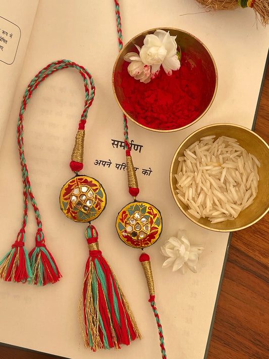 Pre Order - Raksha Enamelled Reversible Rakhi and Lumba Set
