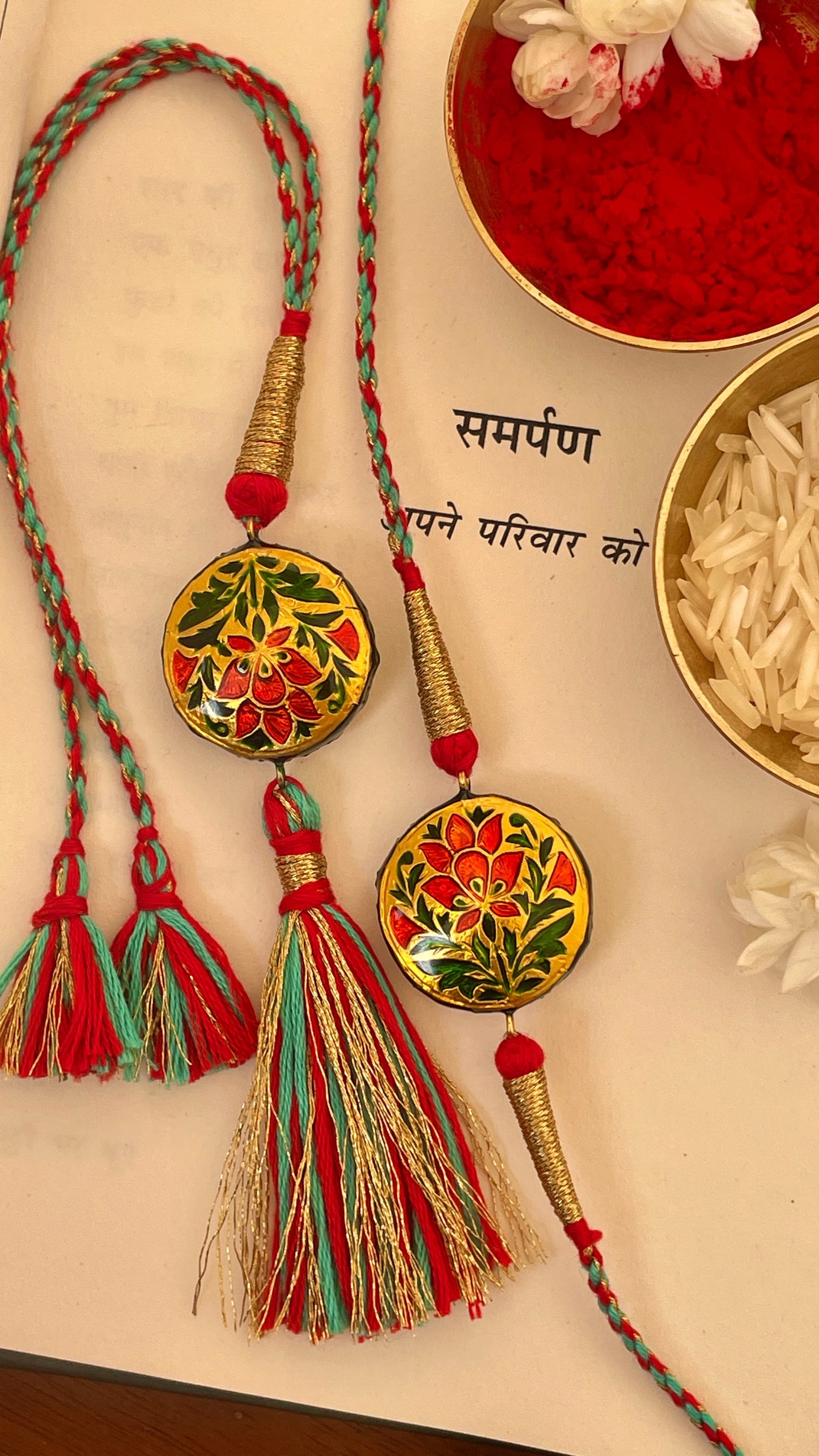 Pre Order - Raksha Enamelled Reversible Rakhi and Lumba Set