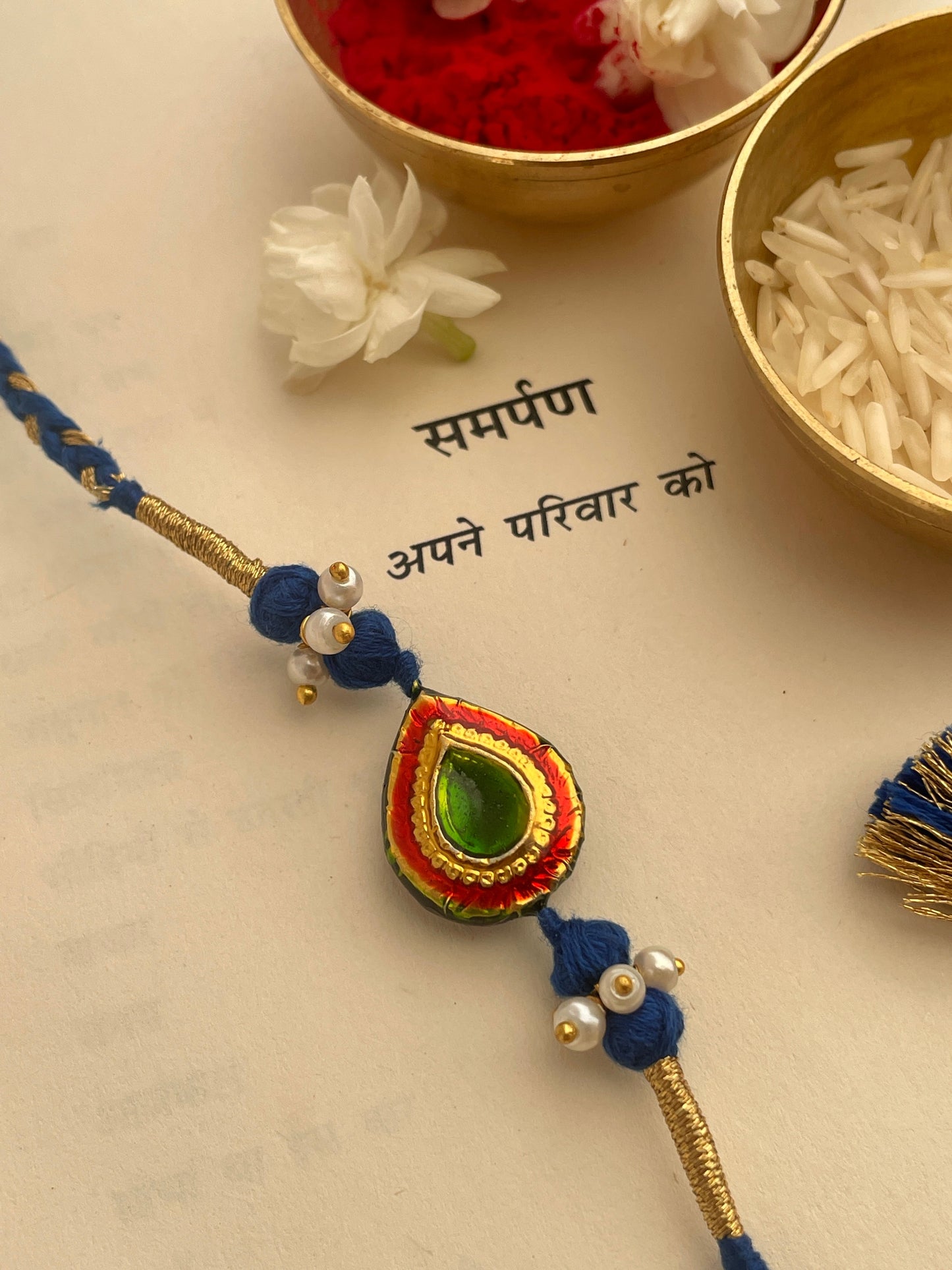 Pre Order - Suraksha Blue Thread Reversible Rakhi