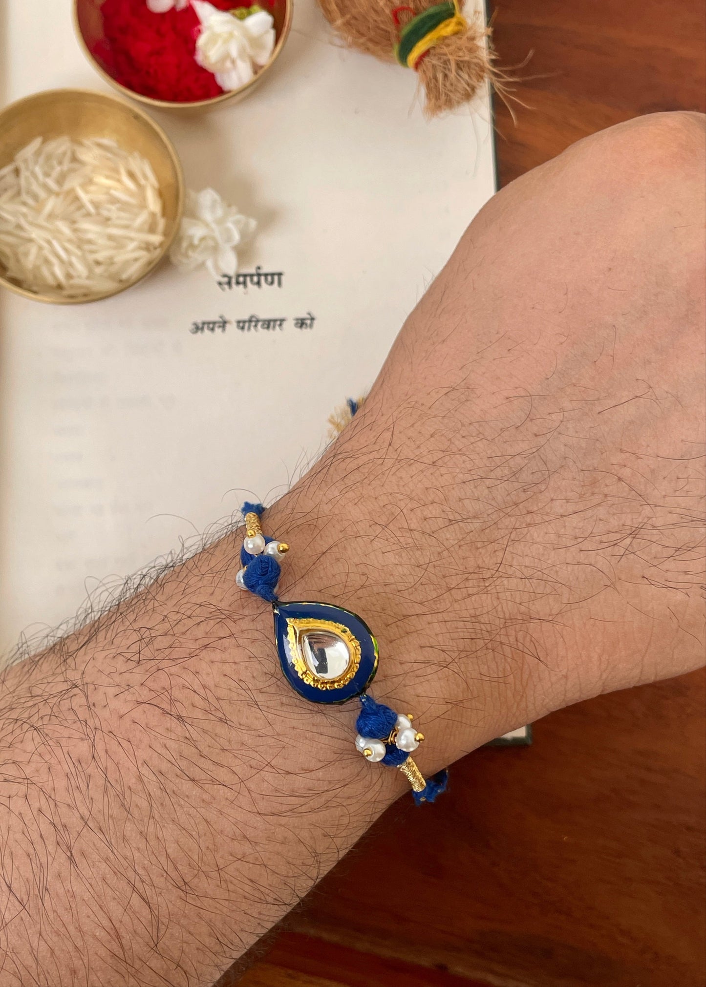 Pre Order - Suraksha Blue Thread Reversible Rakhi