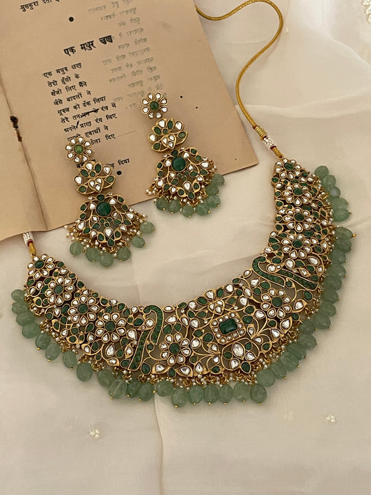 Pre Order – Sangeeta Polki Necklace Set Green