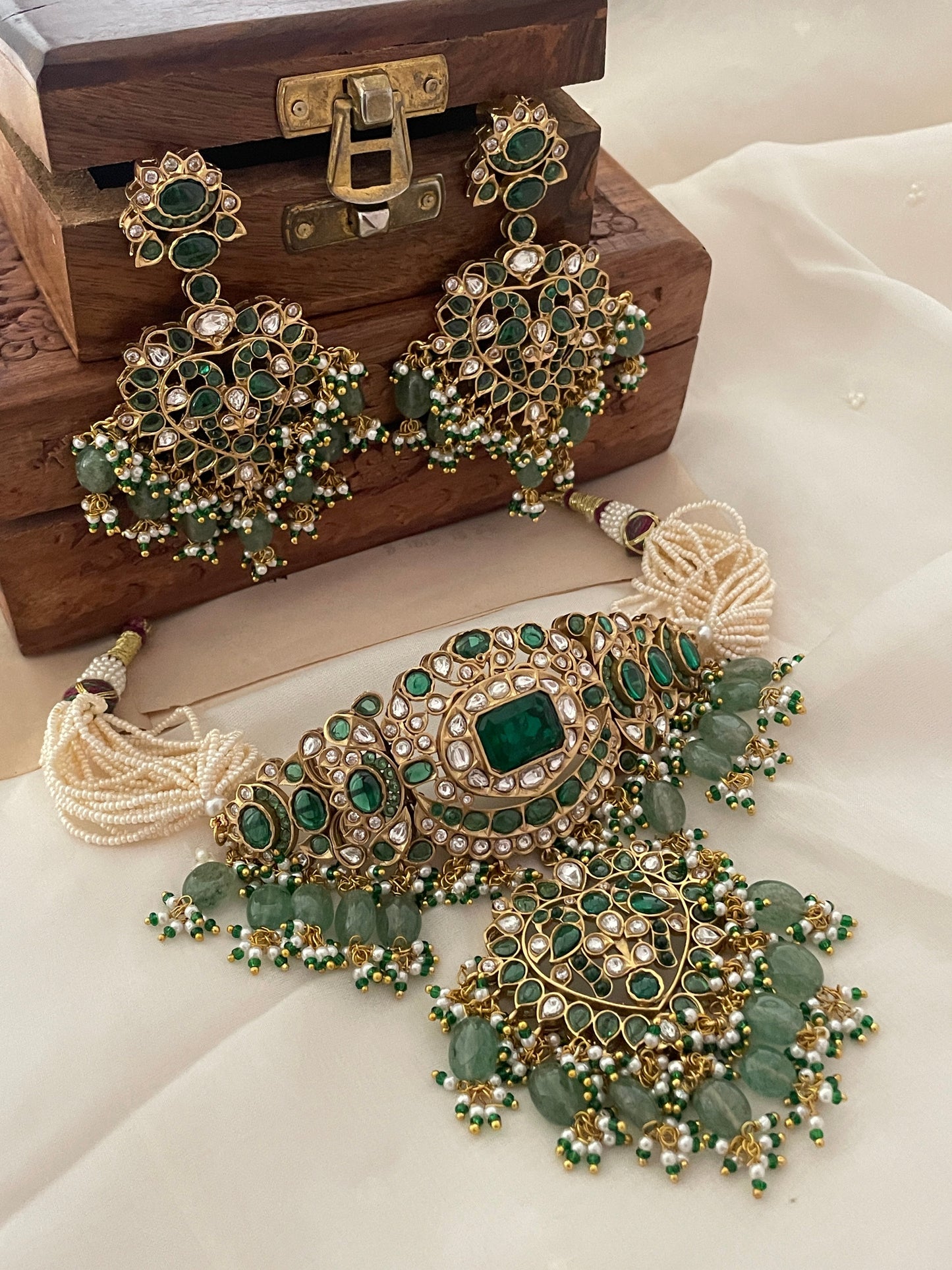 Pre Order – Kalpana Green Polki Necklace Set