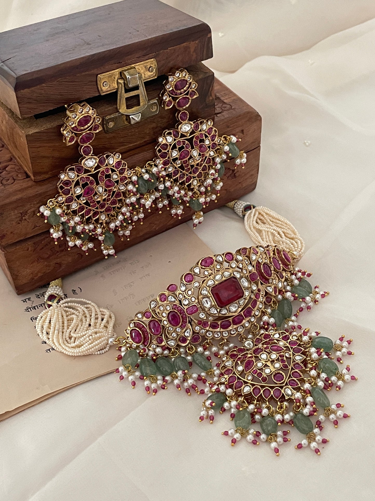 Pre Order - Kalpana Ruby and Emerald Polki Choker Set