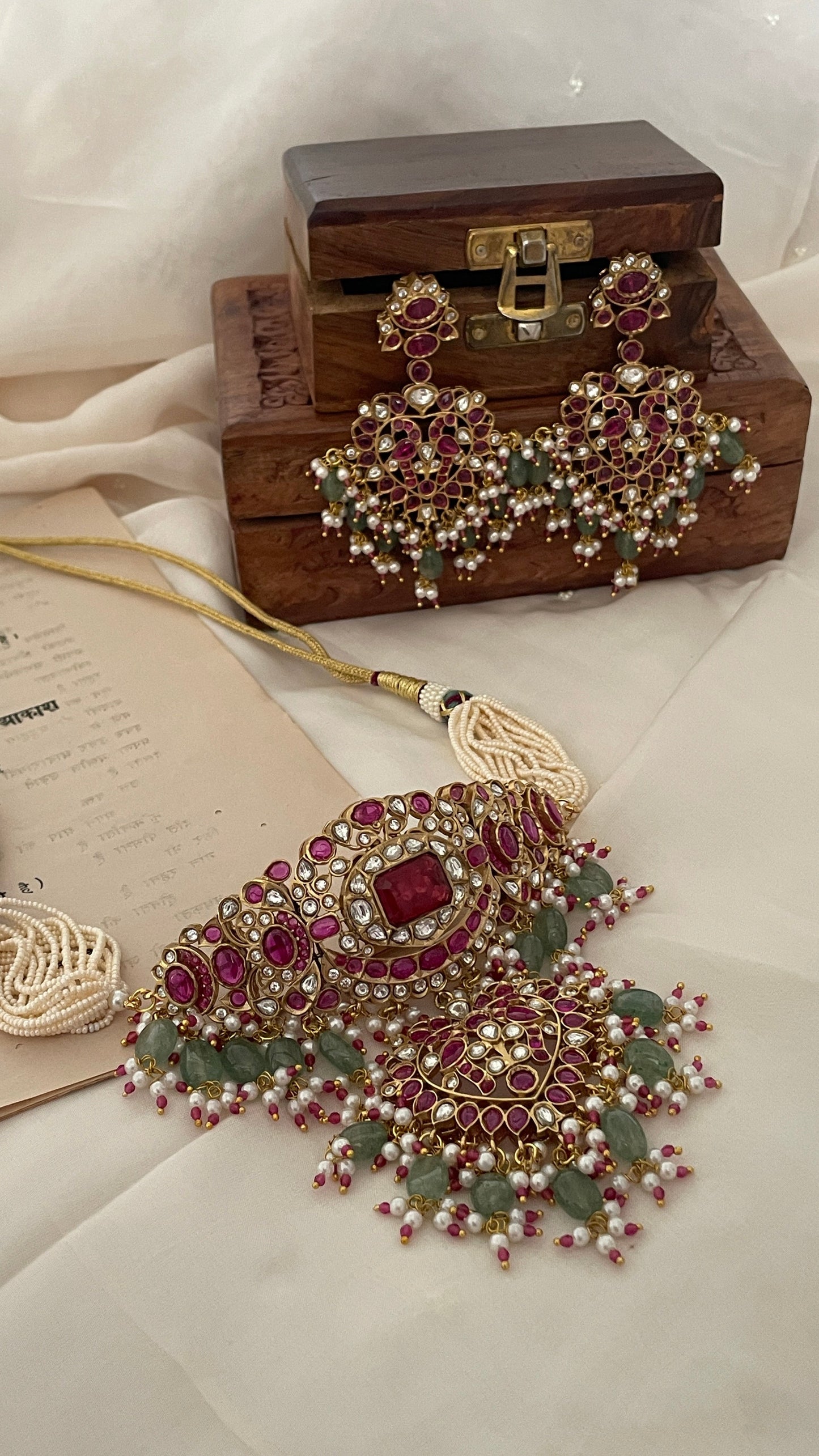 Pre Order - Kalpana Ruby and Emerald Polki Choker Set